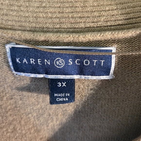 Karen Scott Tan Oversized v-neck Sweater Long Sleeved Ribbed Cuffs Women size 3X - Picture 3 of 8